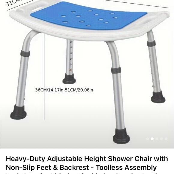 Adjustable Height Shower Chair with Blue Seat - Picture 2 of 3